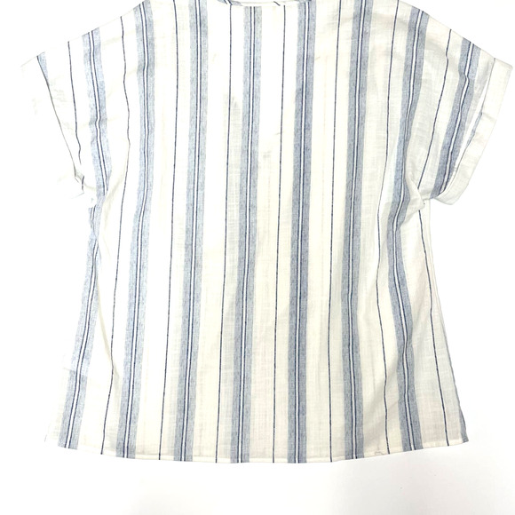 H & M  Short Sleeve V-Neck Cotton Blouse Blue/Cream Size Small - Picture 3 of 9